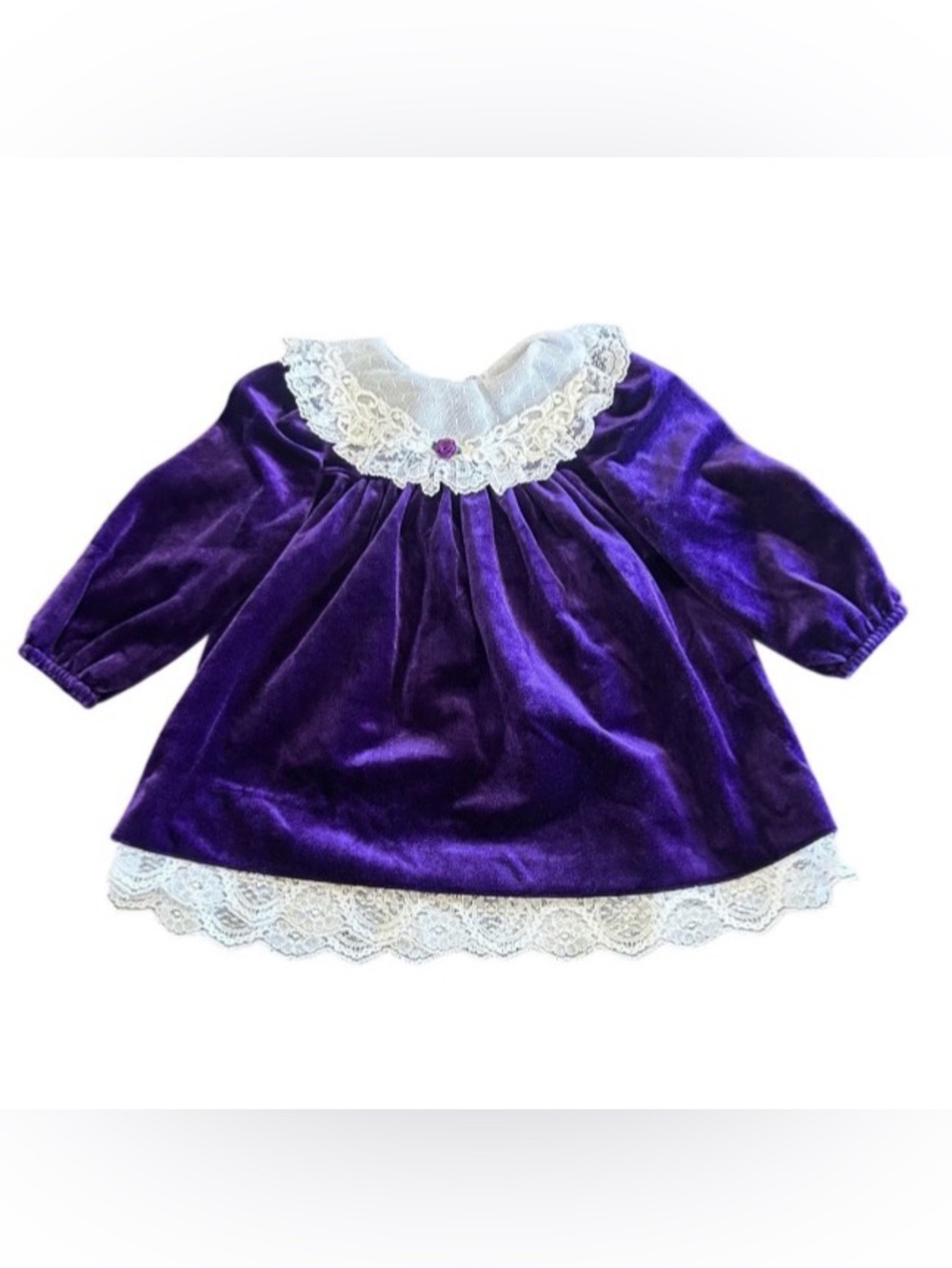 Vintage Rare Editions 2T Baby Girl Dress 24 Mo Purple Velvet Ribbons Lace USA